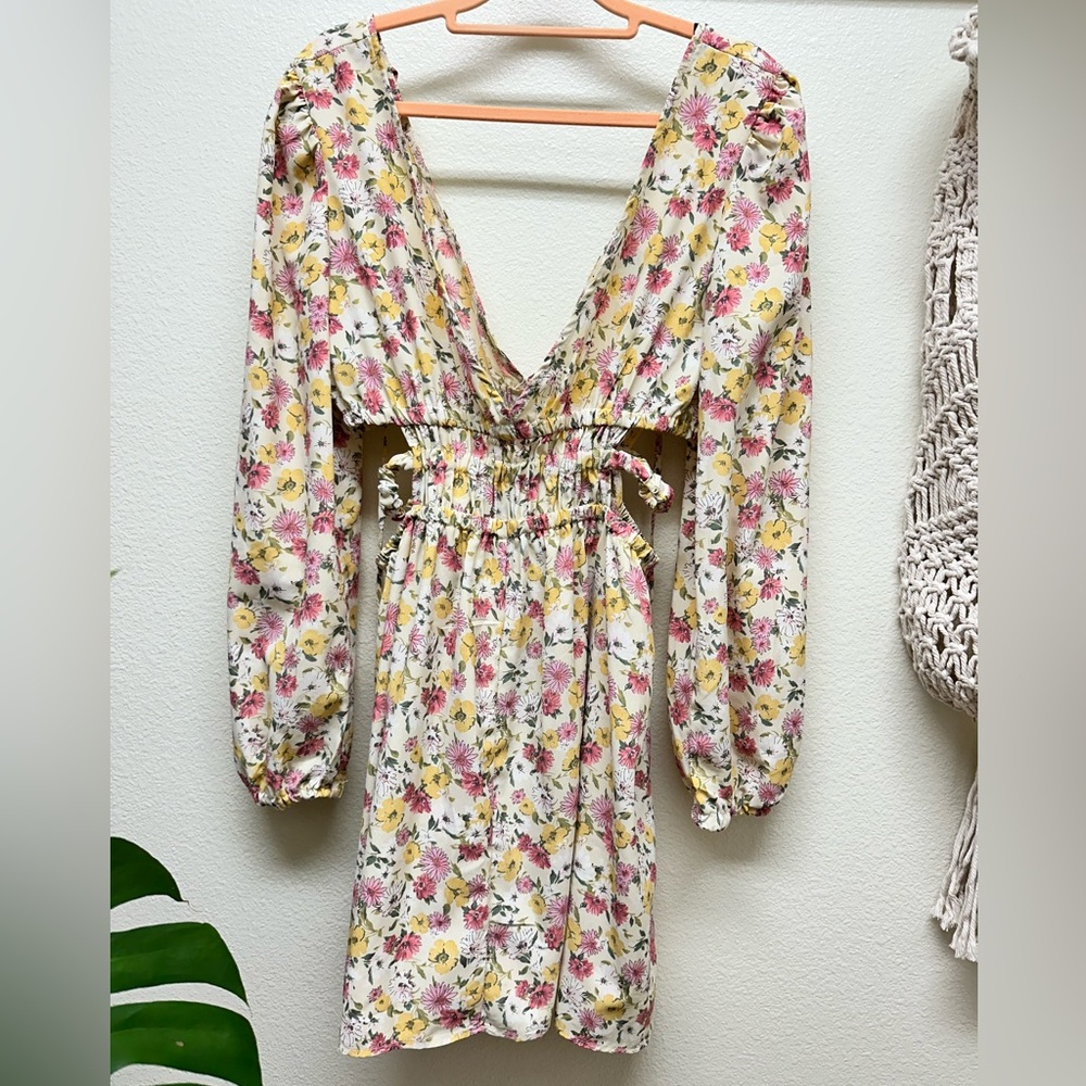 Forever 21 Floral Long Sleeve Dress - Pink, Yellow, Green